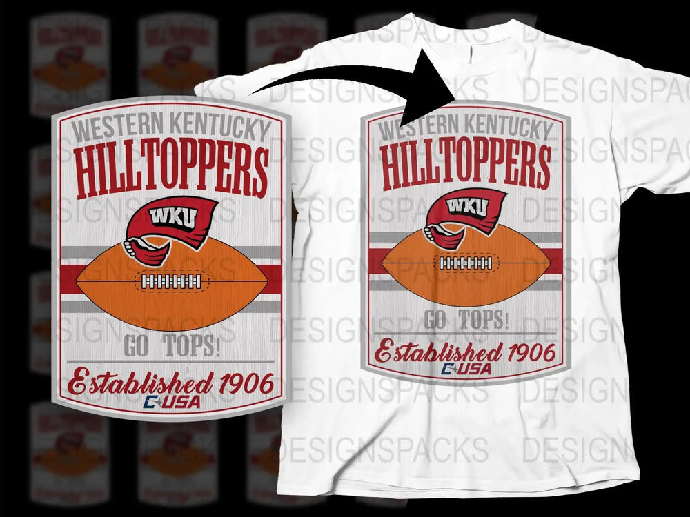 Western Kentucky University T-Shirt, WKU Hilltoppers Football Design, Go Tops Graphic Tee, Established 1906 USA