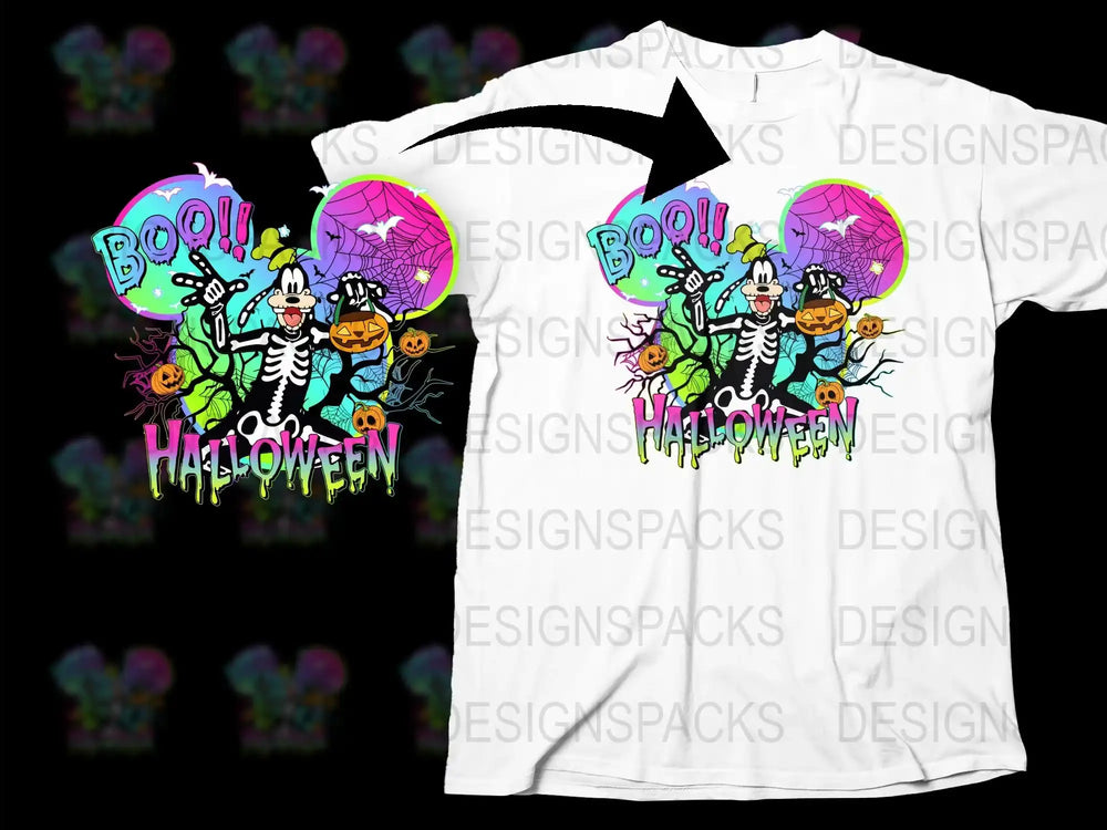 Halloween T-Shirt Colorful Skeleton Pumpkin Graphic Unisex Party Costume Tee