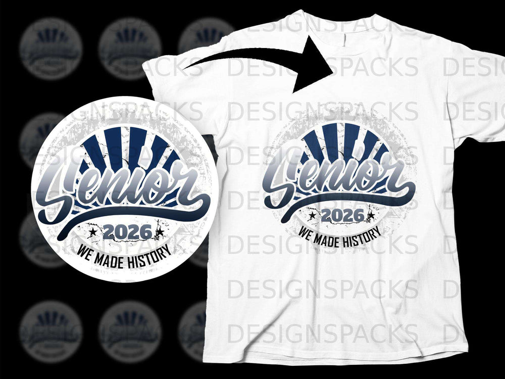Senior Class of 2026 t-shirt design with distressed circle and text.