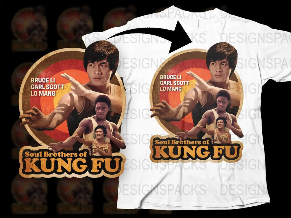 Vintage Bruce Li and Carl Scott Soul Brothers of Kung Fu Movie T-Shirt Retro Martial Arts Film Apparel