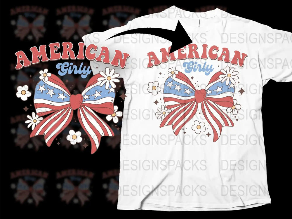 American Girl Patriotic T-Shirt, USA Flag and Flowers, Independence Day Apparel, Red White Blue