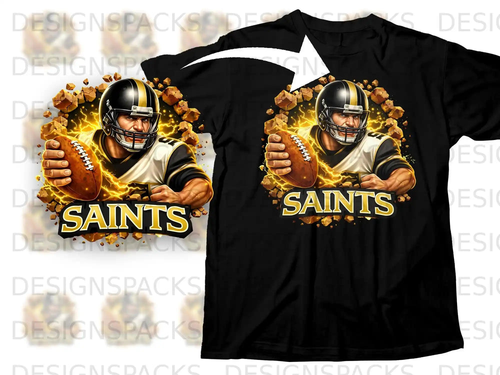 Dynamic Saints Football Player Graphic T-shirt