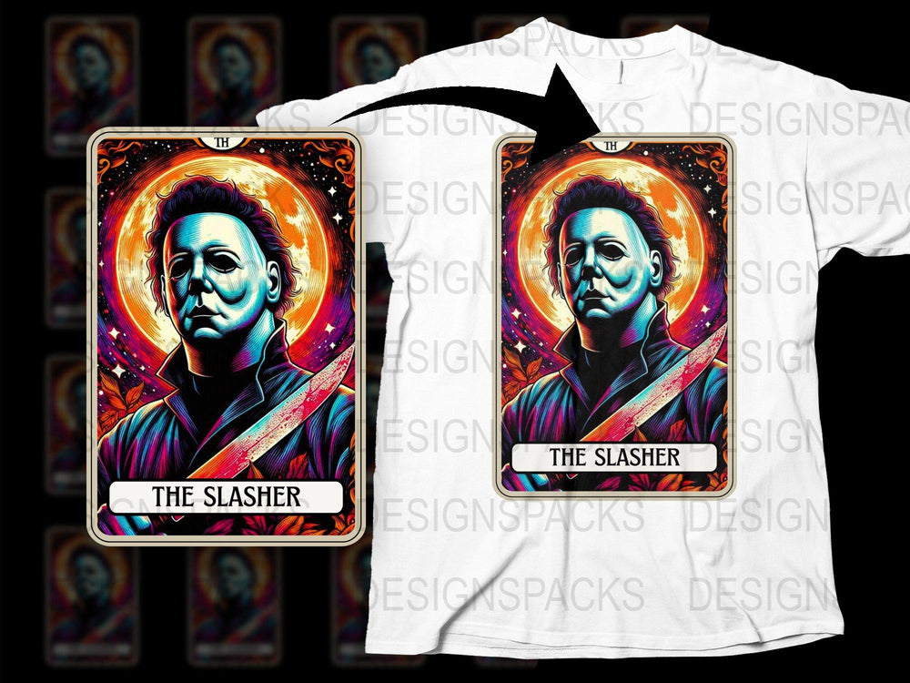 Gothic Horror Slasher Tarot Card T-Shirt, Unisex Graphic Tee, Dark Fantasy Art, Unique Horror Movie Inspired Apparel