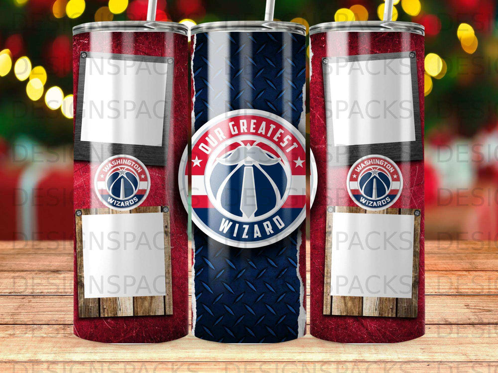 Washington Wizards "Our Greatest Wizard" tumbler with team logo and stars.