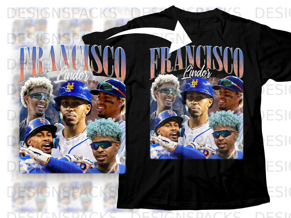 Francisco Lindor collage with Mets logos and lightning graphic.