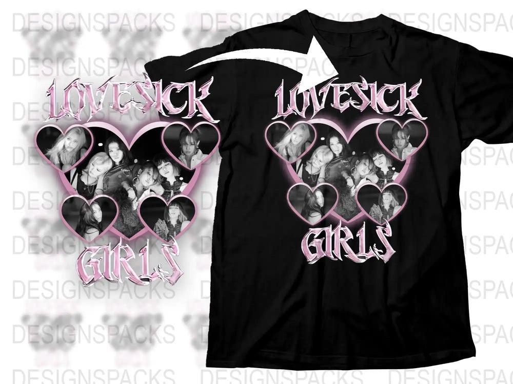Luvensick Girls Heart Graphic T-Shirt Vintage Band Tee Retro Style Feminine Black Shirt Pop Culture Merch