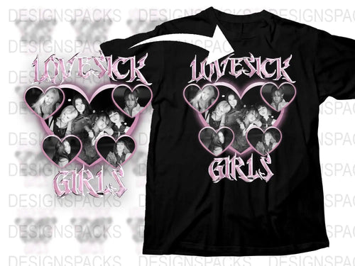 Luvensick Girls Heart Graphic T-Shirt Vintage Band Tee Retro Style Feminine Black Shirt Pop Culture Merch