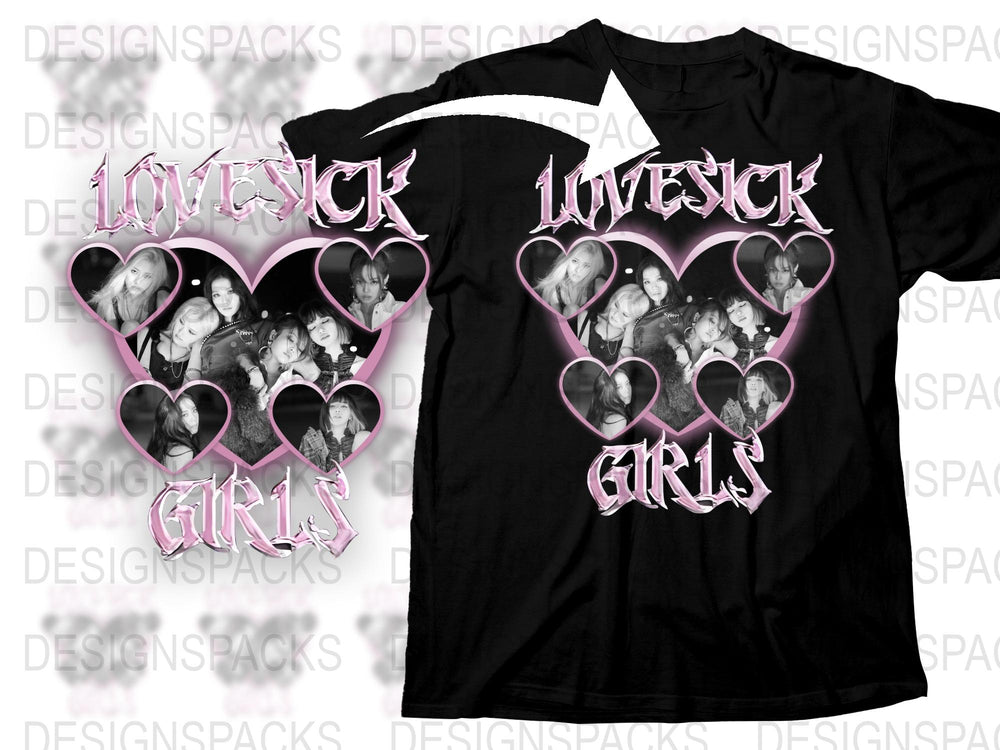 Luvensick Girls Heart Graphic T-Shirt Vintage Band Tee Retro Style Feminine Black Shirt Pop Culture Merch