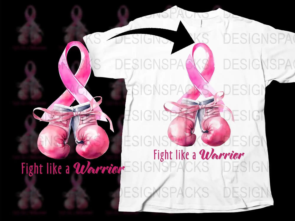 Pink Ribbon Boxing Gloves T-Shirt, Breast Cancer Awareness, Fight Like a Warrior Tee, Unisex Adult Clothing