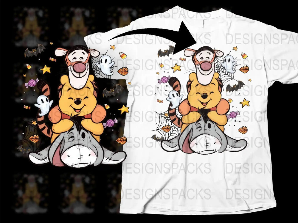 Halloween Themed T-Shirt with Cartoon Characters, Fun Holiday Apparel for All Ages