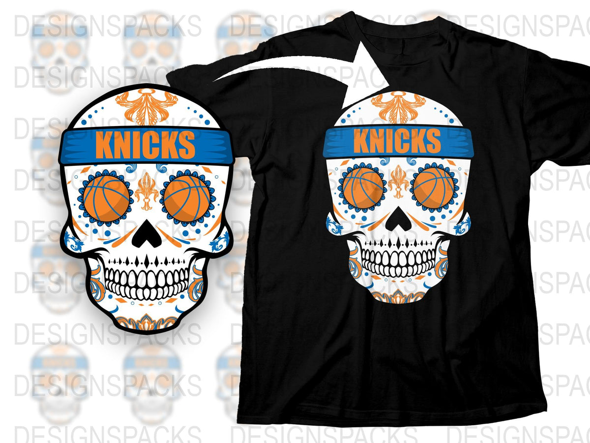 New York Knicks Skull Graphic T-Shirt, Basketball Fan Apparel, Cool Sports Team Support Tee, Unique Streetwear Design