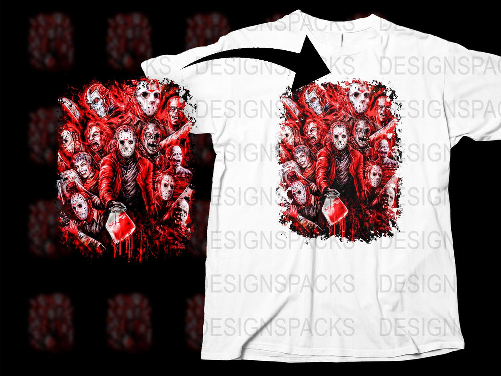 Gothic Horror T-Shirt, Red and Black, Skulls and Ghosts, Men's Graphic Tee, Halloween Style Shirt