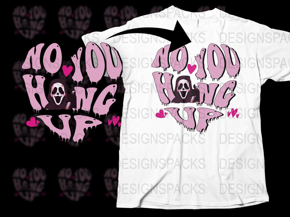 'No You Hang Up' Skull and Hearts Graphic T-Shirt, Pink and Black Love Tee, Unique Goth Style Apparel for Couples
