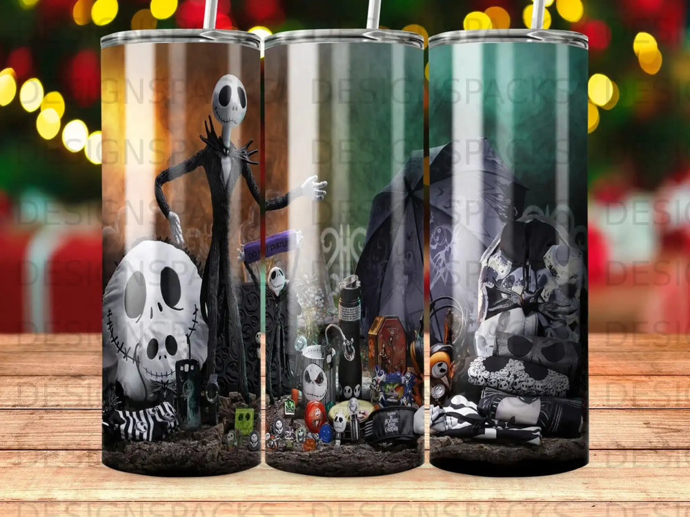 Tumbler with Nightmare Before Christmas characters and "Do Not Disturb" sign.
