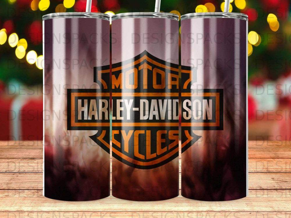Harley-Davidson Motorcycles logo on a textured, multi-colored tumbler.