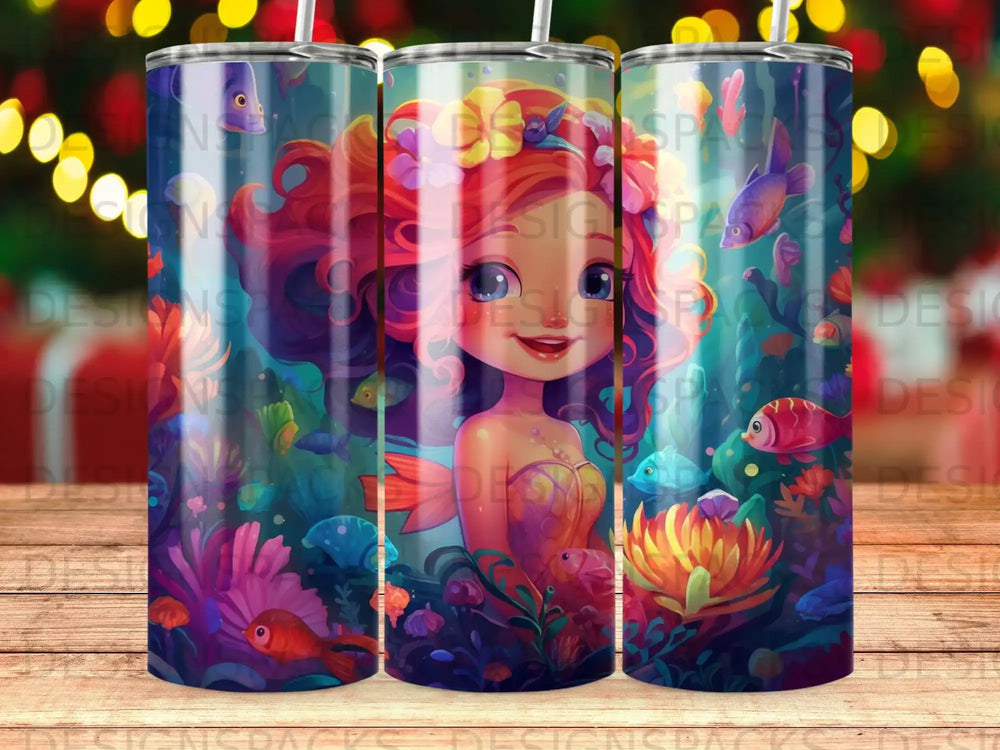 Mermaid among colorful coral and fish underwater scene.