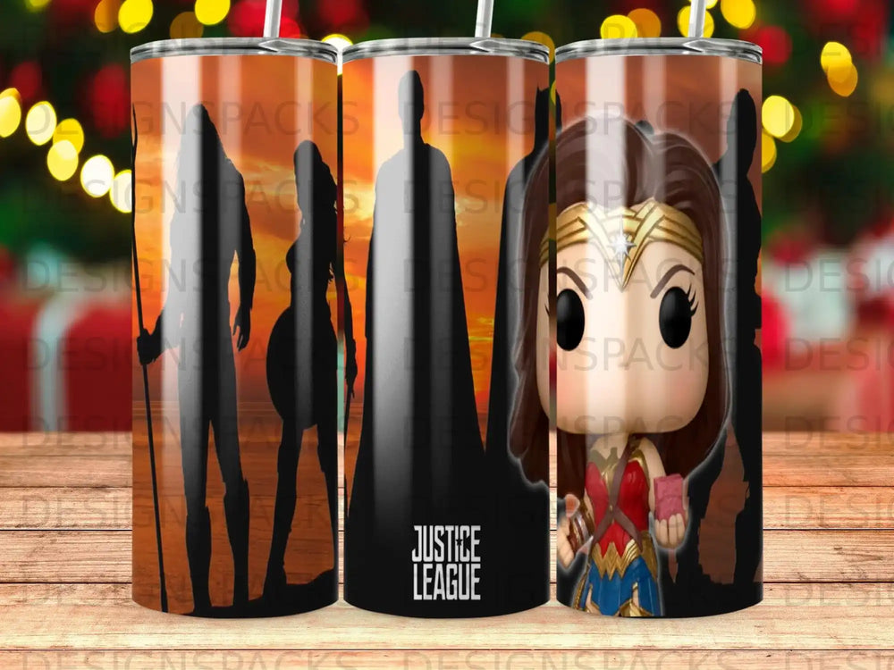 Justice League Wonder Woman silhouette and cartoon character on tumbler.