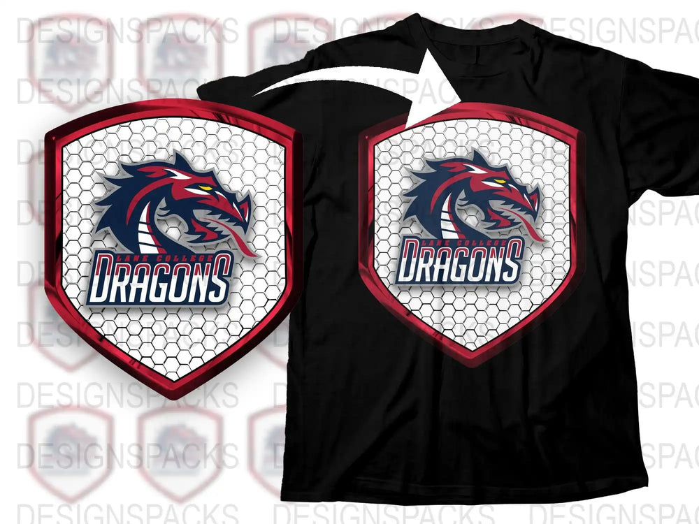 Dragons Sports Team Logo T-Shirt, Cool Mascot Graphic Tee, Unisex Athletic Style, Black Shirt with Bold Emblem