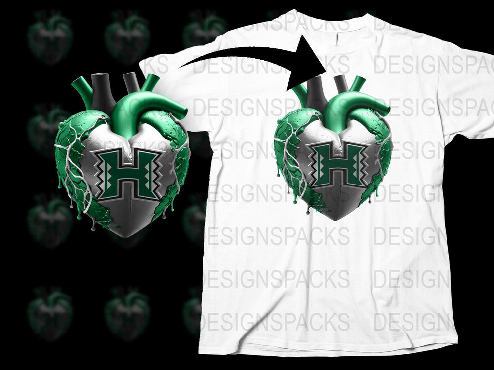 Unique Green Heart Armor Design T-Shirt, Stylish Graphic Tee, Trendy Casual Streetwear, Letter H Logo Shirt