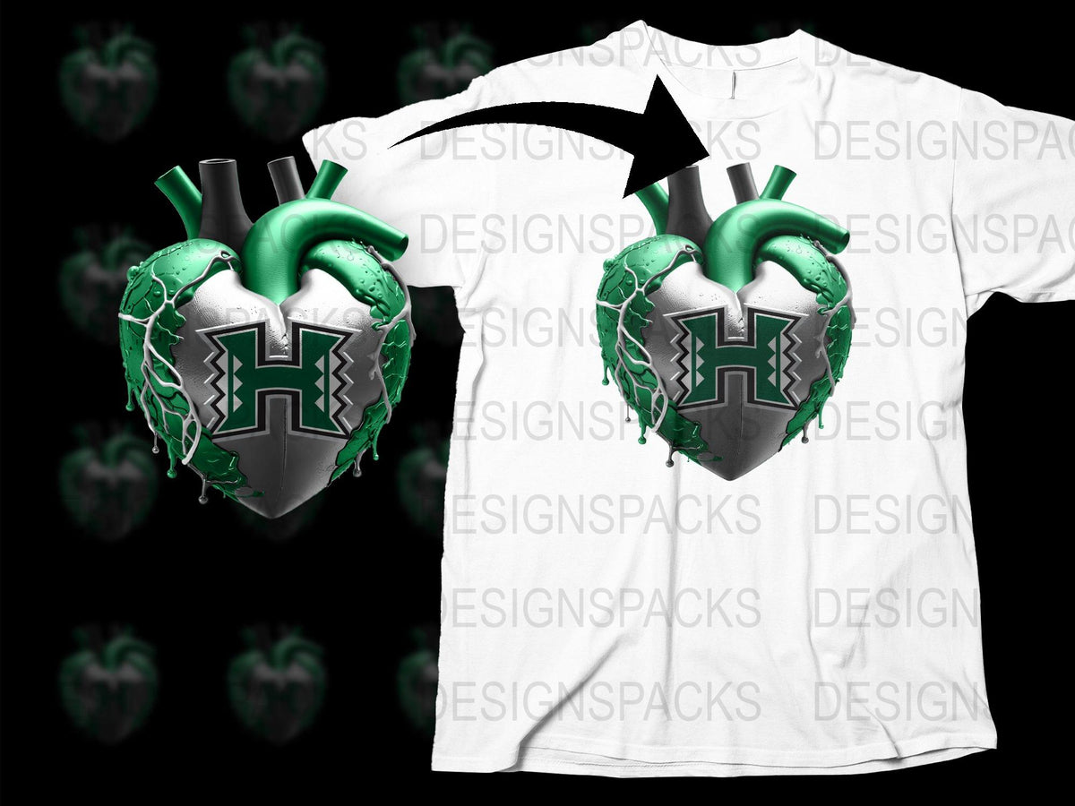 Unique Green Heart Armor Design T-Shirt, Stylish Graphic Tee, Trendy Casual Streetwear, Letter H Logo Shirt