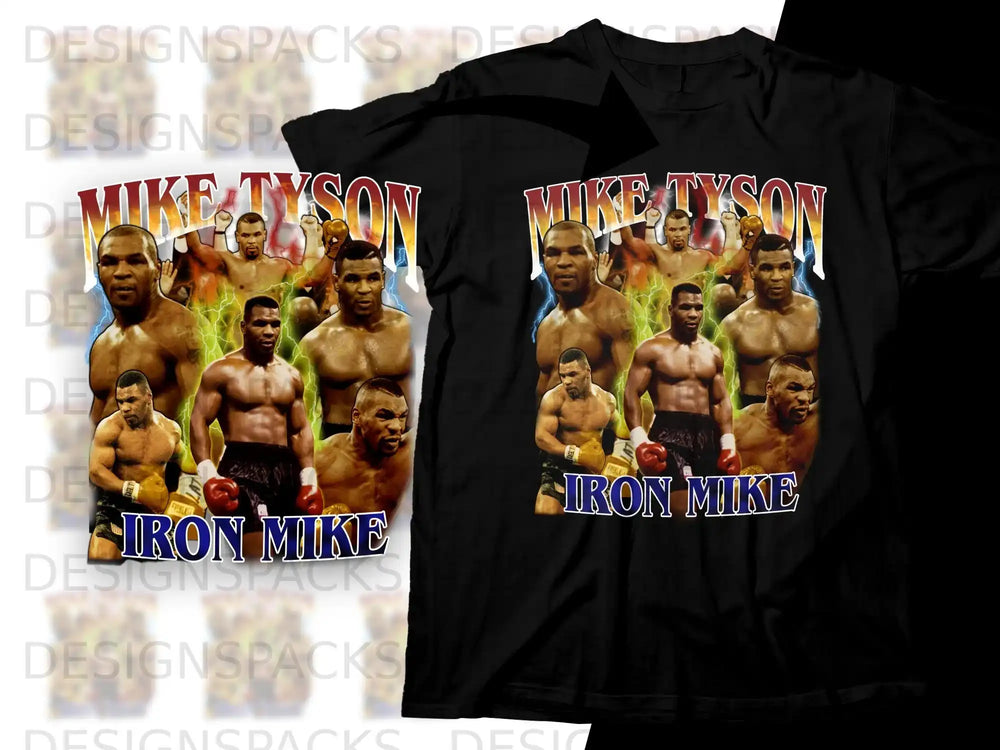 Mike Tyson "Iron Mike" graphic tee with fighter collage and text.
