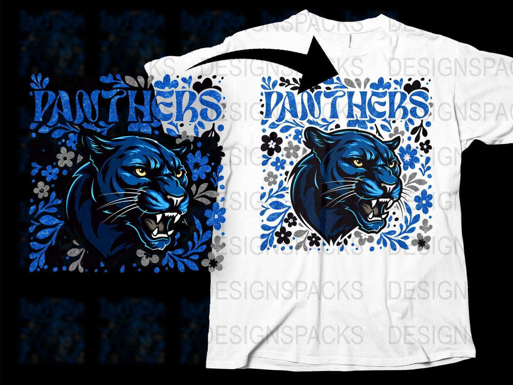 Panthers Graphic T-Shirt, Blue and Black Panther Design, Men's Athletic Tee, Casual Sportswear, Cool Animal Print Top