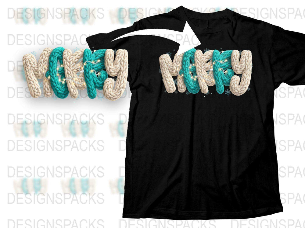 Nautical Rope Lettering Merry Christmas Black T-Shirt, Festive Holiday Apparel, Unique Graphic Tee Gift