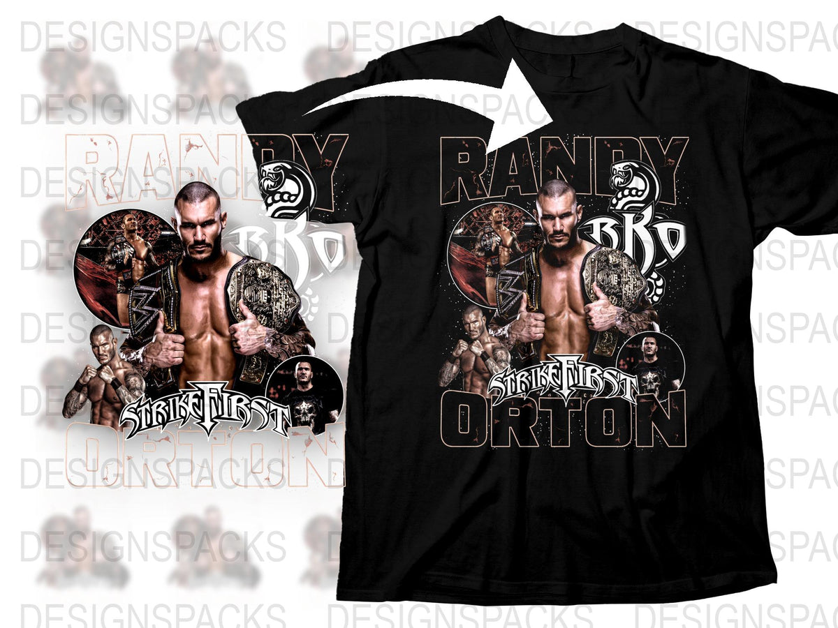 Randy Orton RKO Wrestling Shirt, Strike First Strike Hard, Vintage Graphic Tee, Men's Black T-Shirt, Fan Apparel