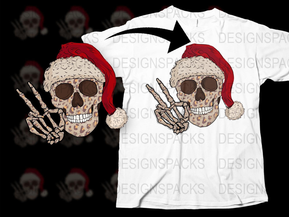 Skull in Santa Hat T-Shirt, Christmas Gothic Tee, Unisex Holiday Apparel, Rocker Style Festive Clothing