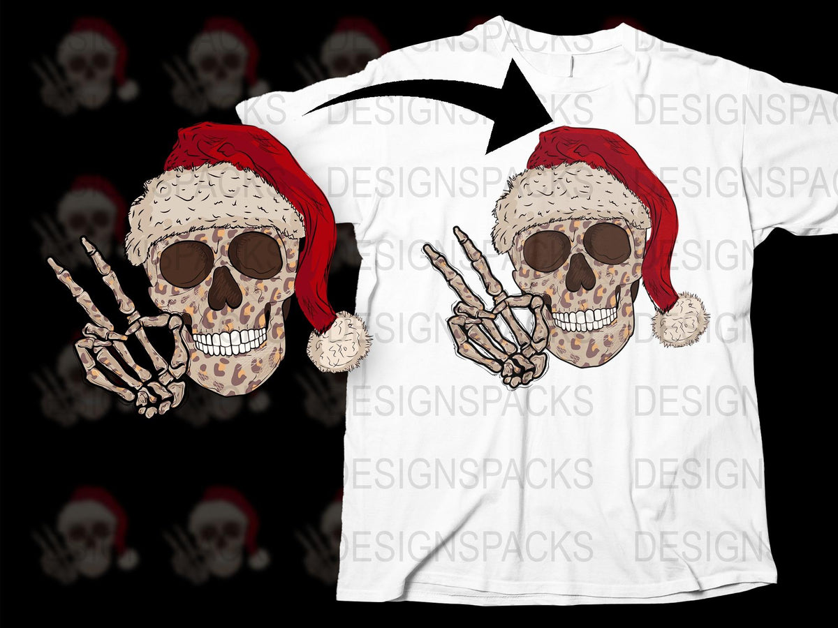 Skull in Santa Hat T-Shirt, Christmas Gothic Tee, Unisex Holiday Apparel, Rocker Style Festive Clothing