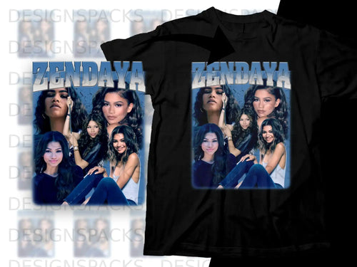 Zendaya collage t-shirt design with her name in large text.