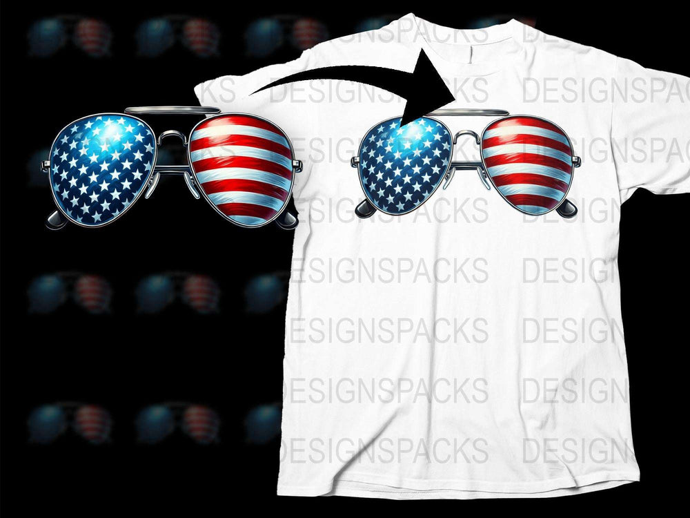 Patriotic Sunglasses T-Shirt American Flag Design Red White Blue Casual Tee