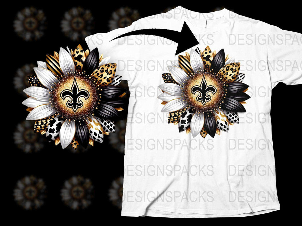 Stylish Graphic T-Shirt with Sunflower and Fleur-de-Lis Design, Trendy Summer Floral Tee for Men and Women