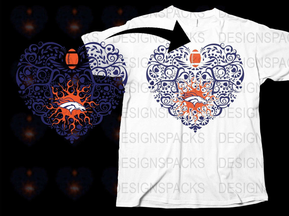 Intricate Heart Design T-Shirt, Navy and Orange Filigree Graphic Tee, Cool Summer Cotton Casual Wear