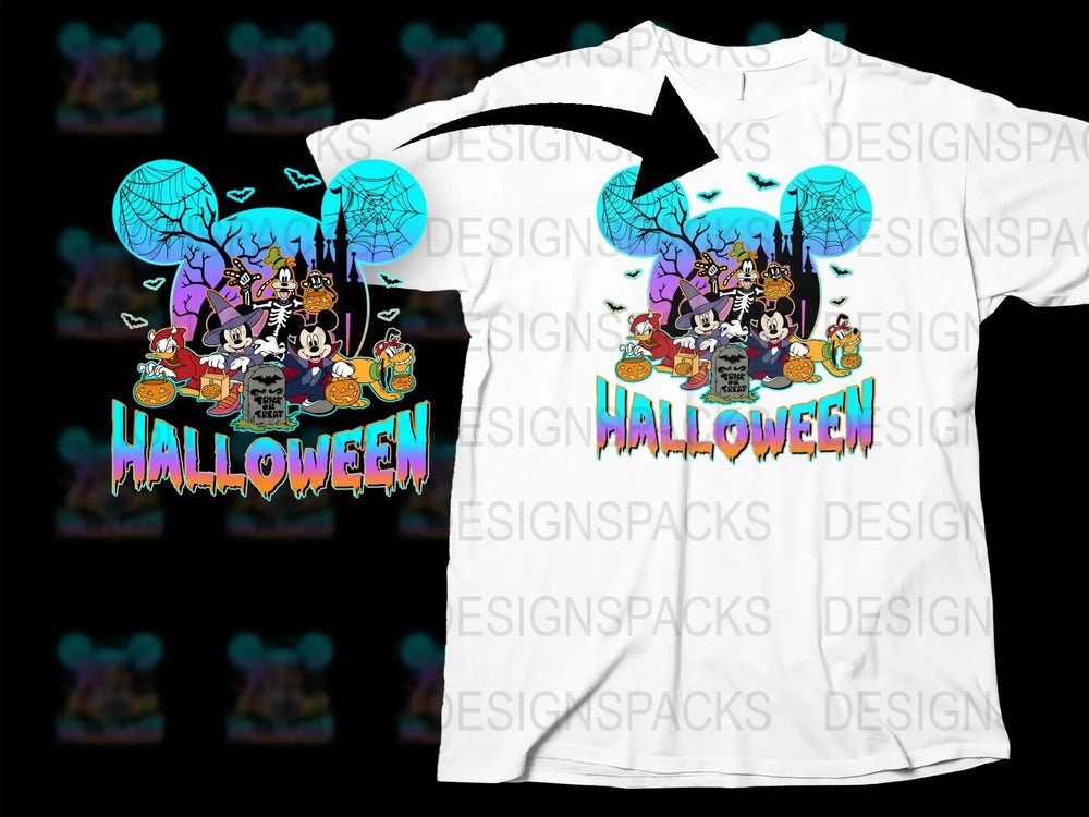 Halloween Themed T-Shirt Disney Characters Castle Fireworks Unisex Adult Kids Sizes