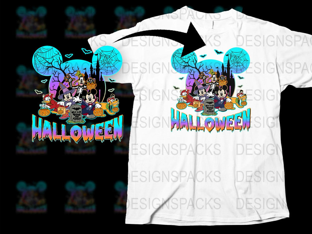 Halloween Themed T-Shirt Disney Characters Castle Fireworks Unisex Adult Kids Sizes