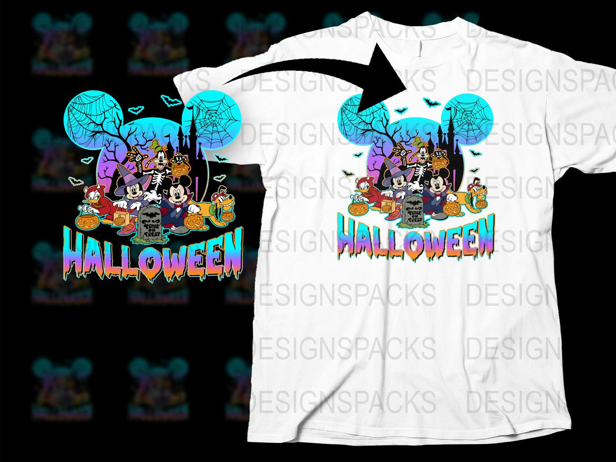 Halloween Themed T-Shirt Disney Characters Castle Fireworks Unisex Adult Kids Sizes