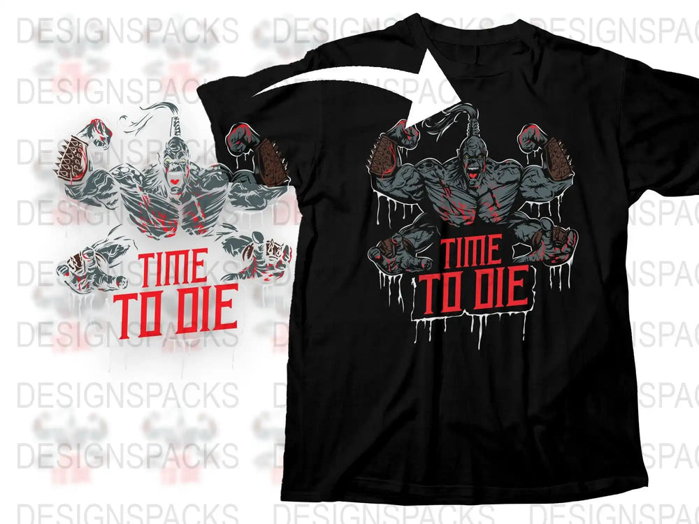 Men's Graphic Tee, Dark Fantasy Art, Red and Black, Time to Die Print, Cool Summer Casual Wear, Unique Illustration T-Shirt