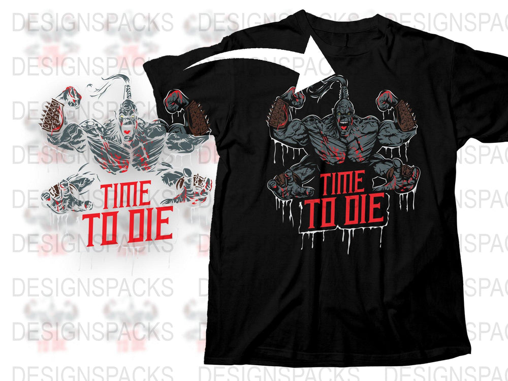 Men's Graphic Tee, Dark Fantasy Art, Red and Black, Time to Die Print, Cool Summer Casual Wear, Unique Illustration T-Shirt