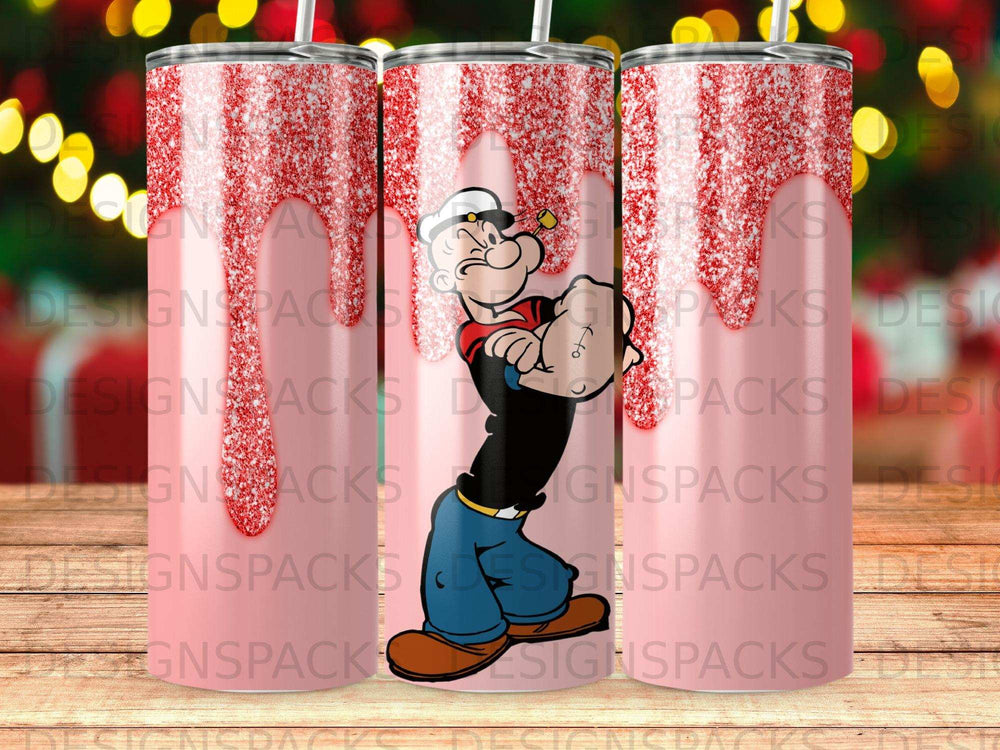 Popeye the Sailor Man with glittery pink drips and text overlay.