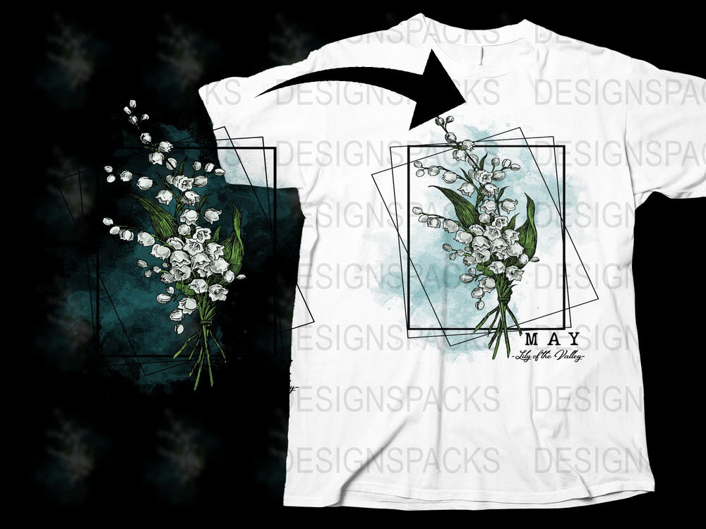 Floral T-Shirt with White Blossoms Artistic Design, Casual Women's Graphic Tee, Unique Botanical Print Top