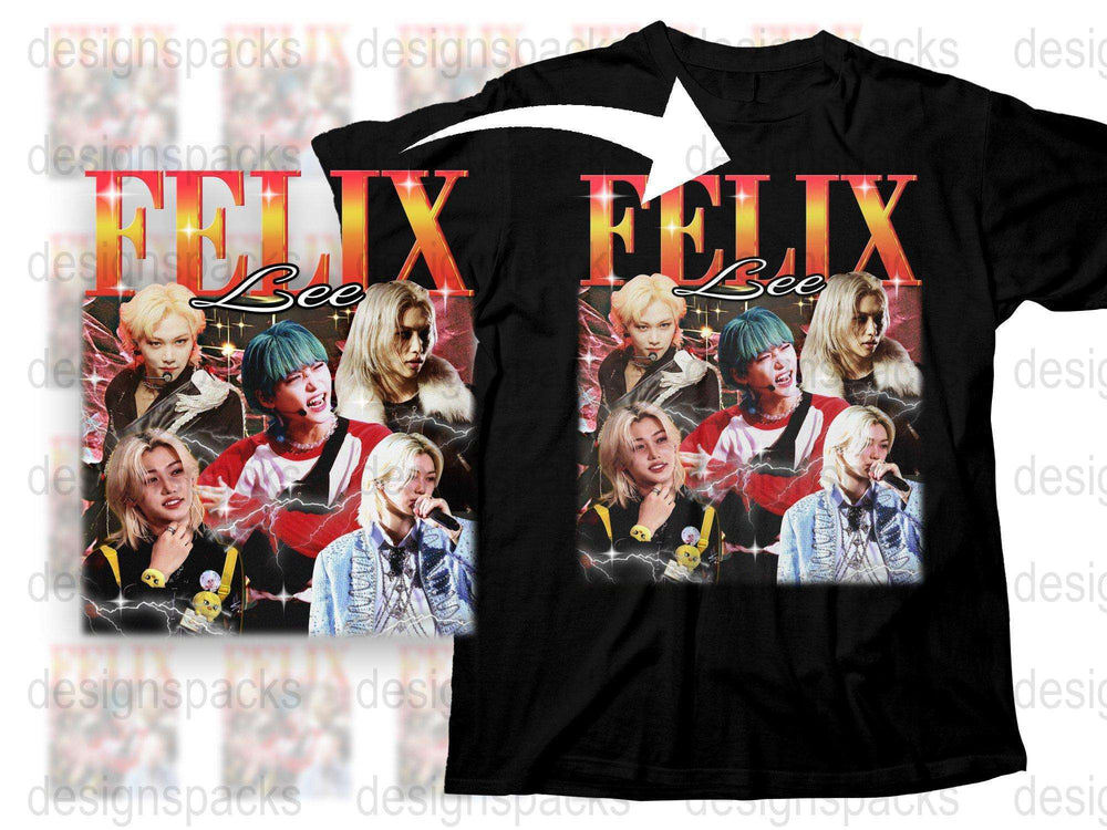Felix Fan T-Shirt, K-Pop Idol Colorful Graphic Tee, Unisex Pop Music Star Top, Gift for Music Lovers, Trendy Concert Outfit