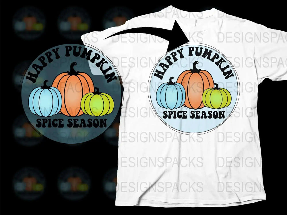 Happy Pumpkin Spice Season T-Shirt, Fall Autumn Thanksgiving Tee, Graphic Orange Pumpkins Shirt
