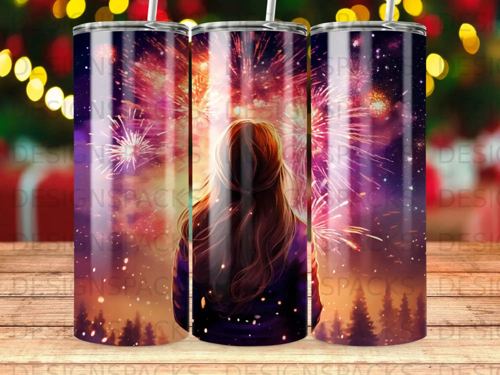 Woman looking at fireworks display.