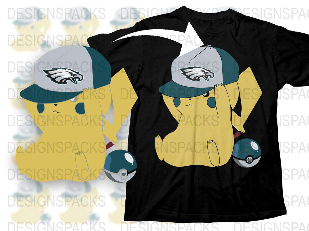 Cute Pikachu Themed T-Shirt, Philadelphia Eagles Sports Logo, Cartoon Anime Fan Apparel