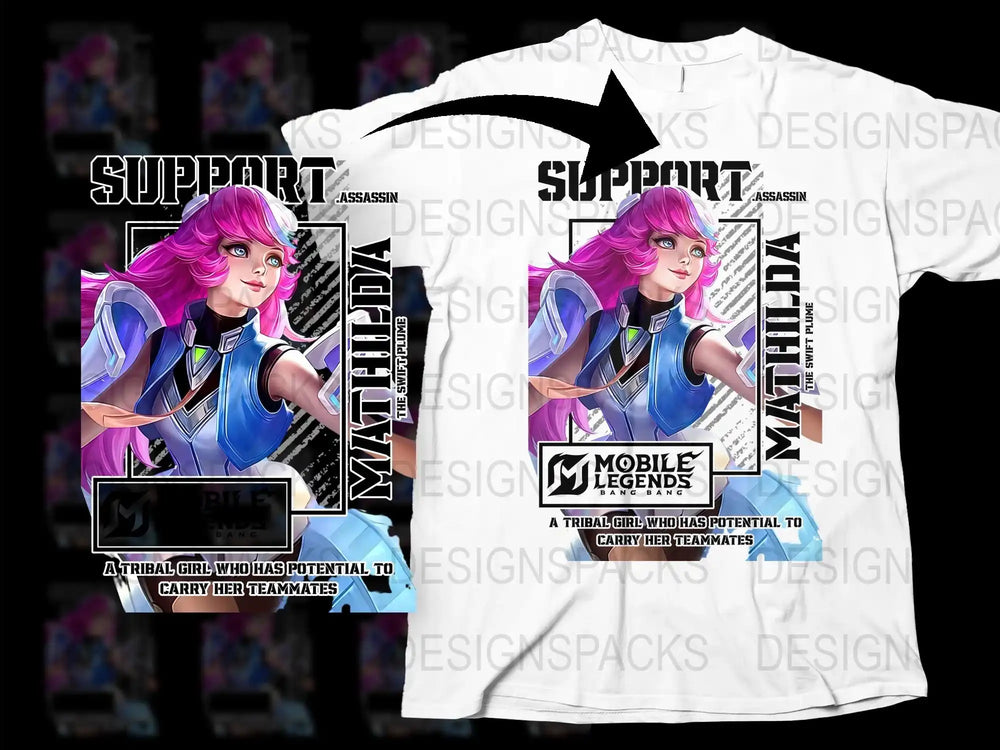 Mobile Legends Support T-Shirt, Gaming Graphic Tee, Pink Hair Assassin Character, Gamer Apparel