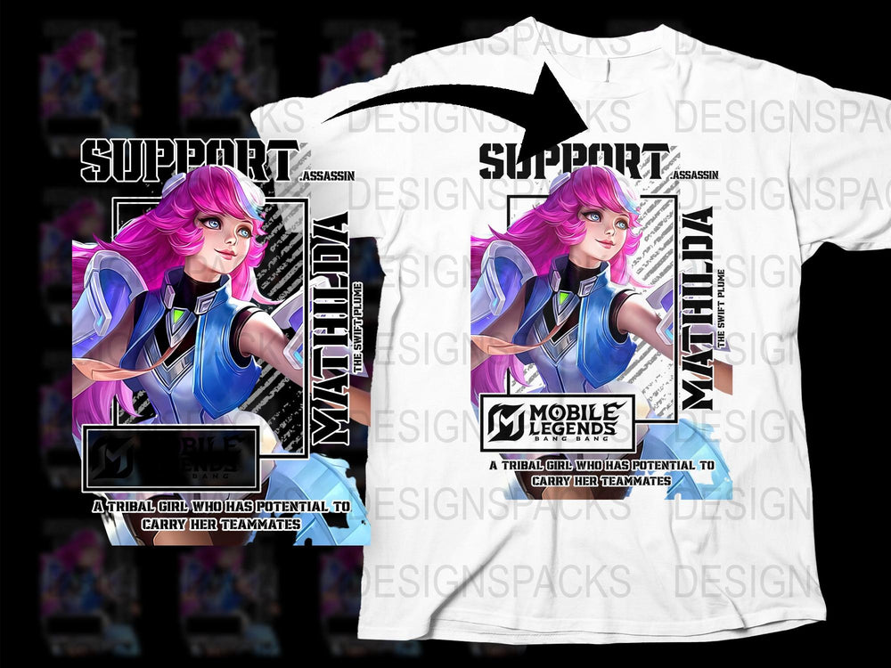 Mobile Legends Support T-Shirt, Gaming Graphic Tee, Pink Hair Assassin Character, Gamer Apparel