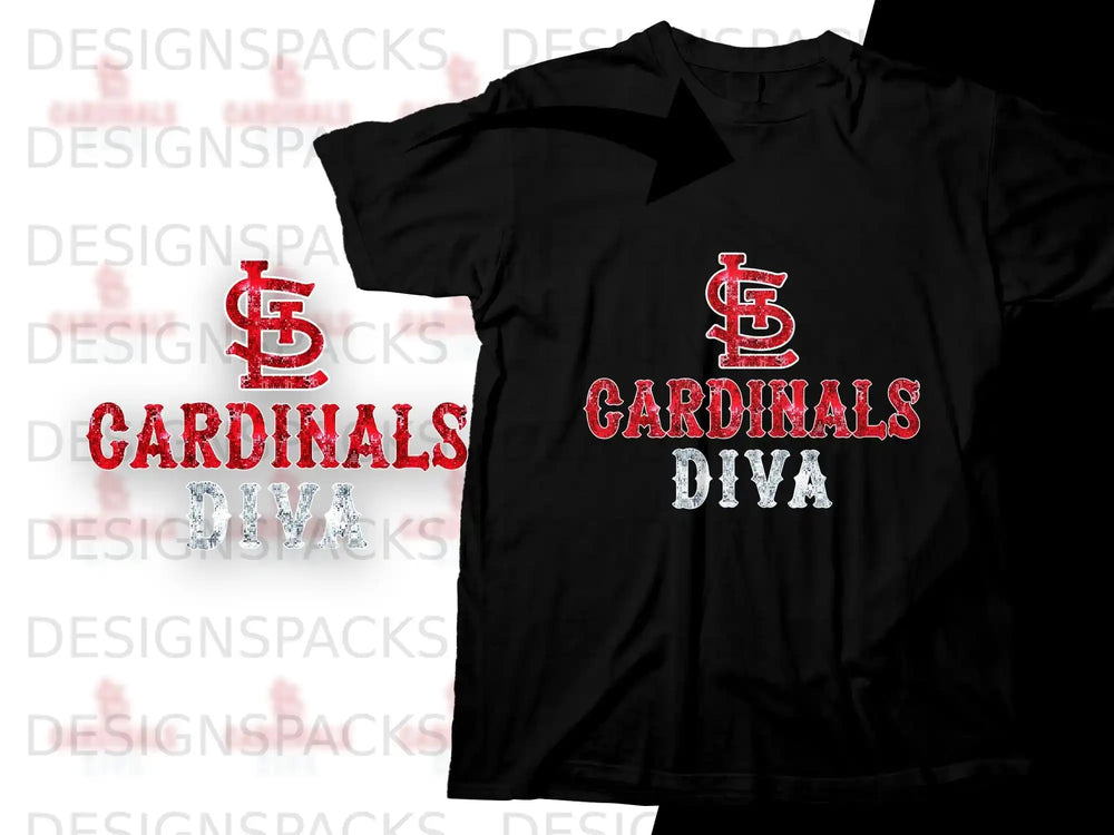 Black t-shirt with red "Cardinals" and glittery "Diva" text.