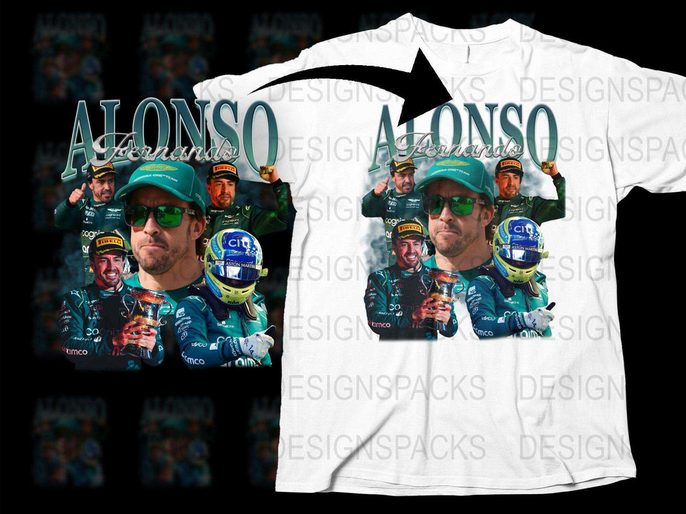 Fernando Alonso F1 Racing Graphic T-Shirt, Motorsport Fan Apparel, Driver Photo Print Tee, Unisex Sports Clothing