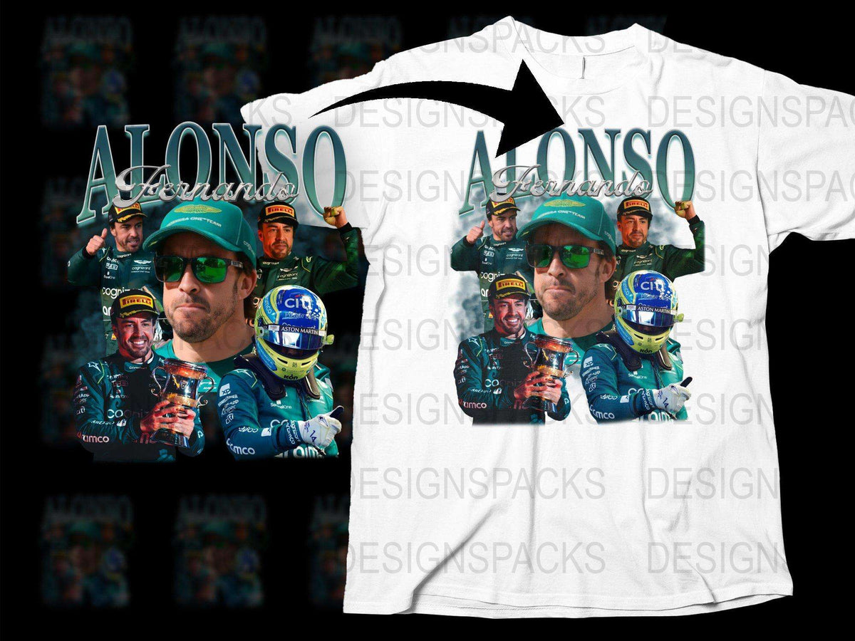 Fernando Alonso F1 Racing Graphic T-Shirt, Motorsport Fan Apparel, Driver Photo Print Tee, Unisex Sports Clothing